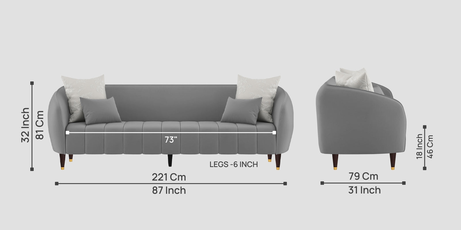 Hairo Velvet 3 Seater Sofa In Light Grey Colour