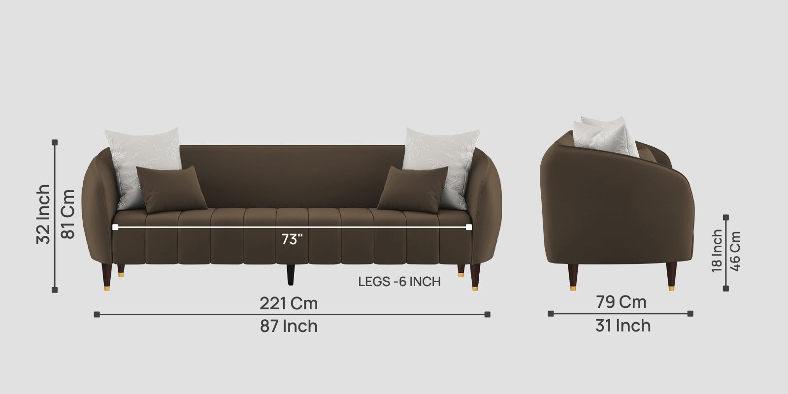 Hairo Velvet 3 Seater Sofa In Shade Brown Colour