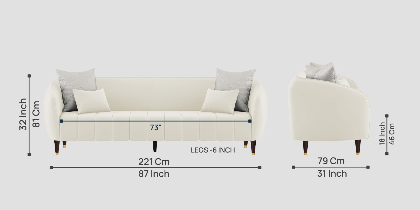 Hairo Velvet 3 Seater Sofa In Warm White Colour
