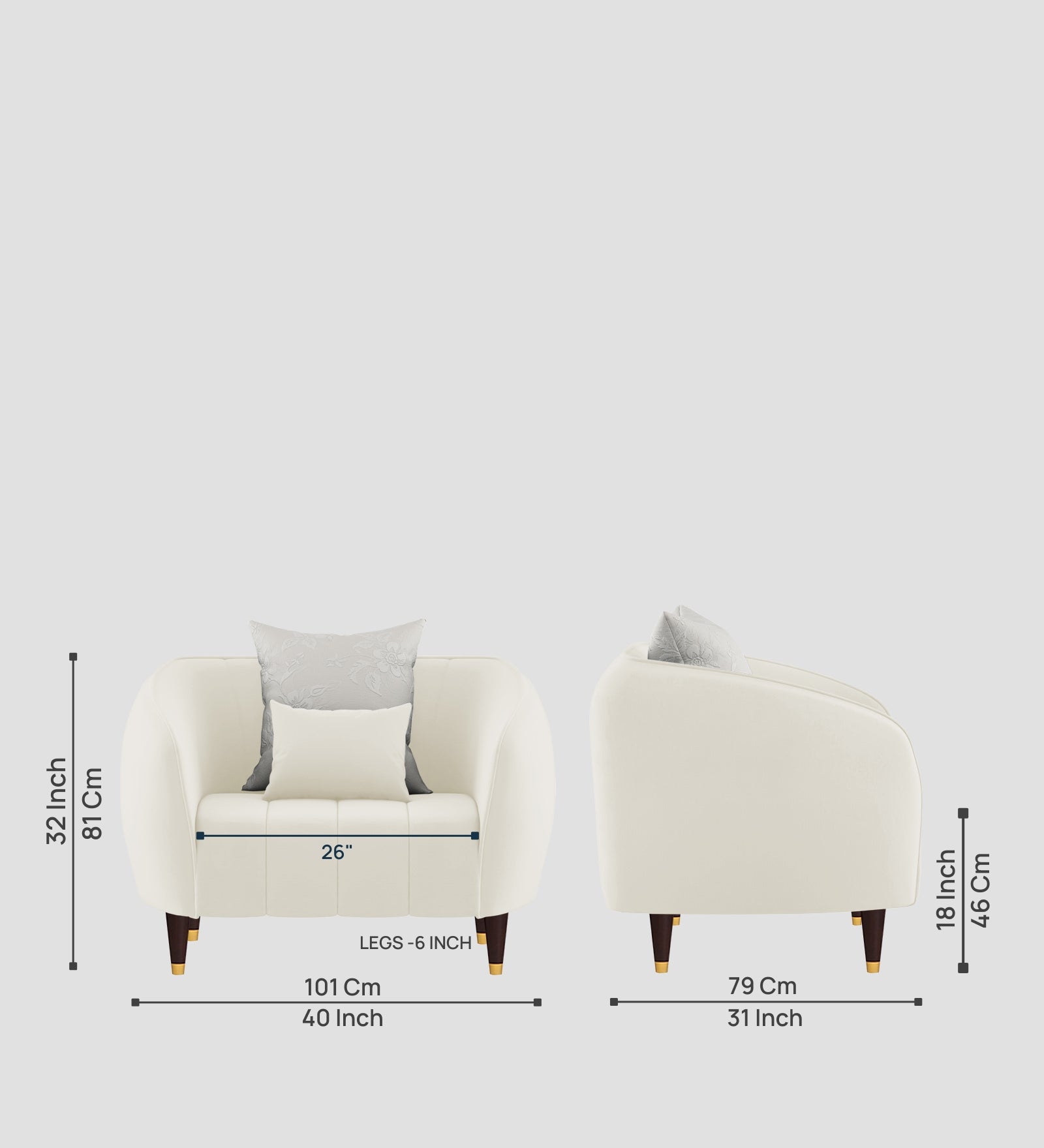 Hairo Velvet 1 Seater Sofa In Warm White Colour