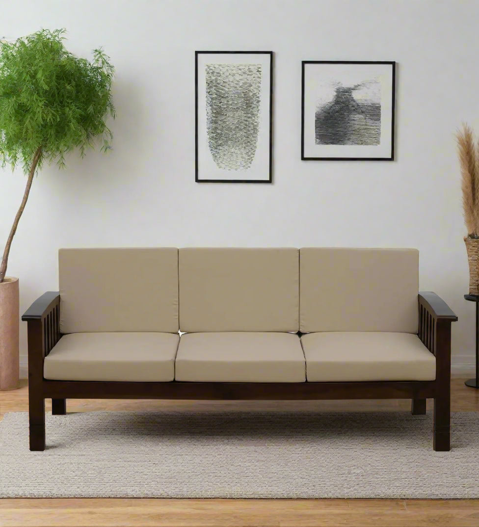 Tanji Sheesham Wood 3 Seater Sofa In Beige Colour - Febonic Living