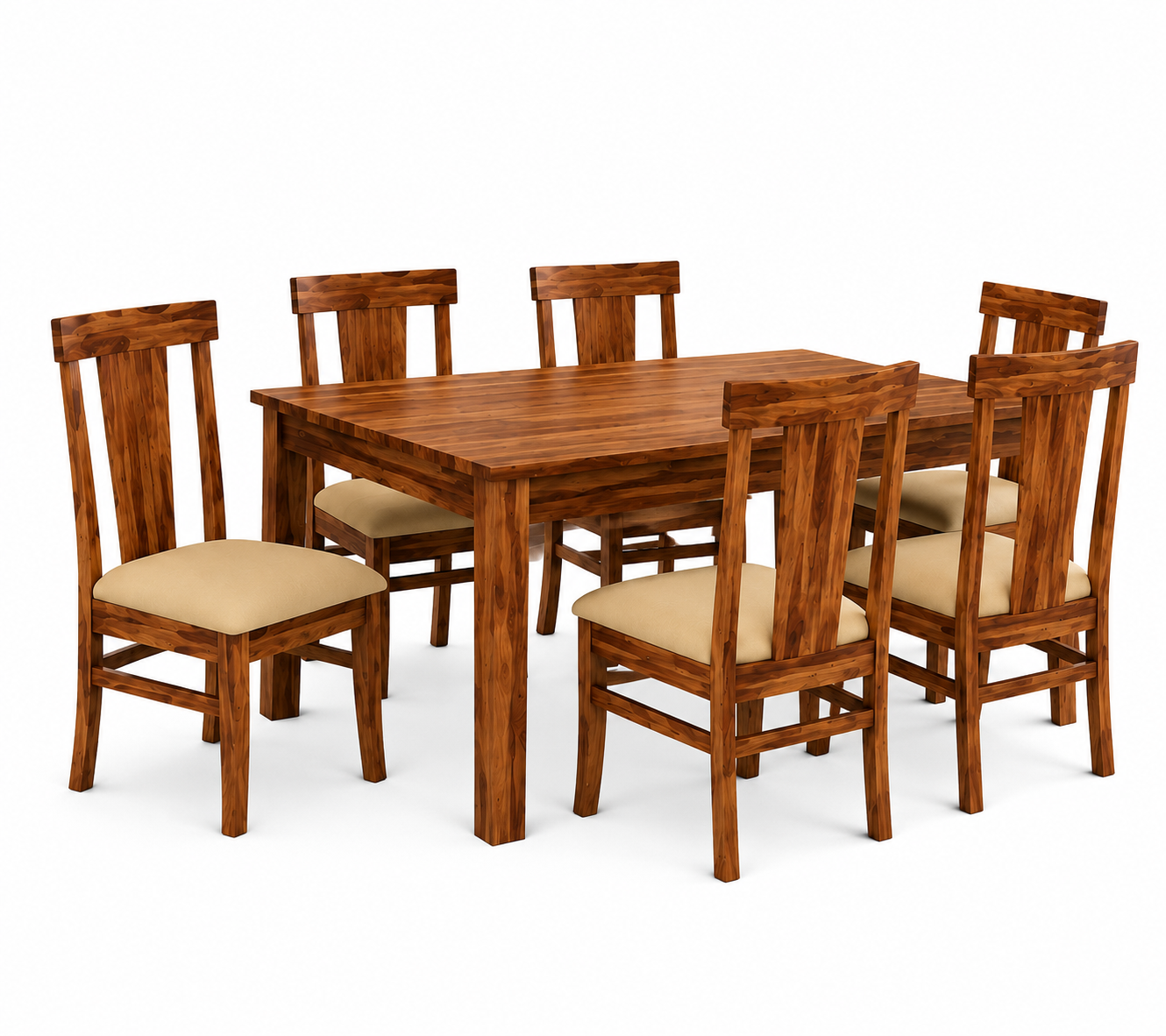 Heritage Solid Sheesham Wood 6 Seater Dining Table Set - Walnut Finish - Side View by Febonic Living