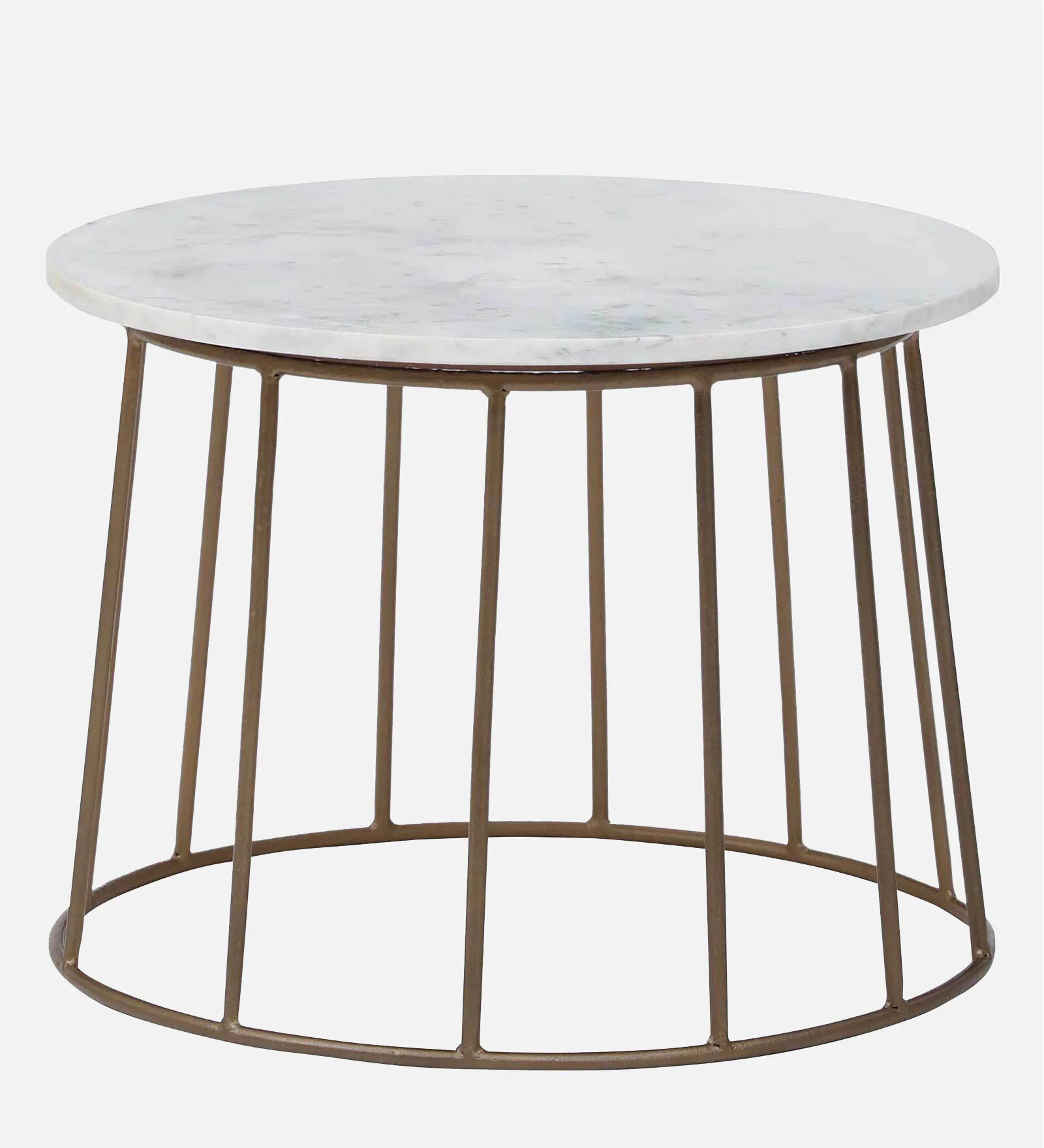 Herat Metal Round Coffee Table In Brass Finish With Marble Top - Febonic Living