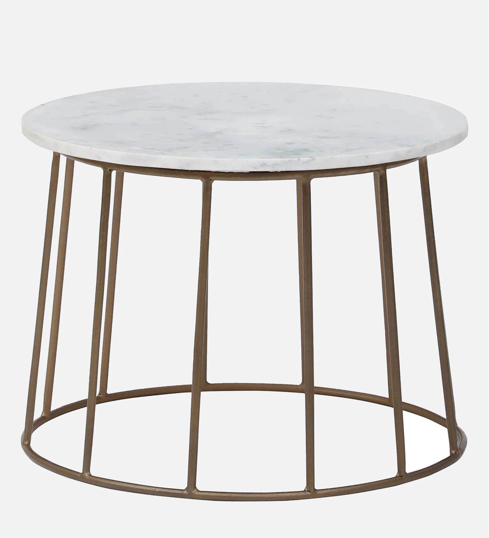 Herat Metal Round Coffee Table In Brass Finish With Marble Top - Febonic Living