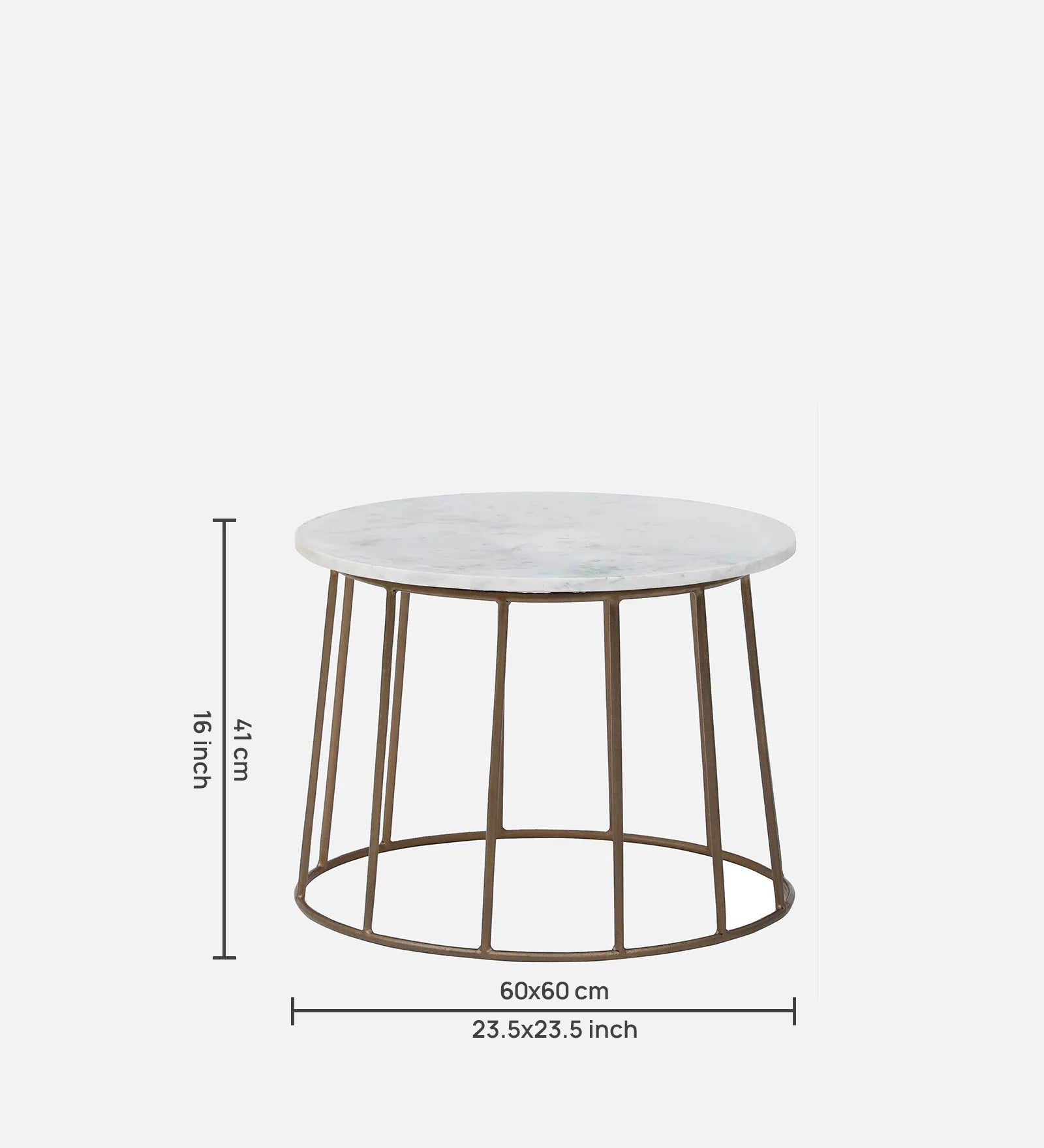 Herat Metal Round Coffee Table In Brass Finish With Marble Top - Febonic Living