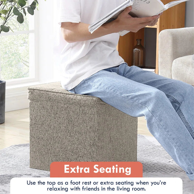 Hilsa Fabric Ottoman In Ash Grey Colour With Storage - Febonic Living