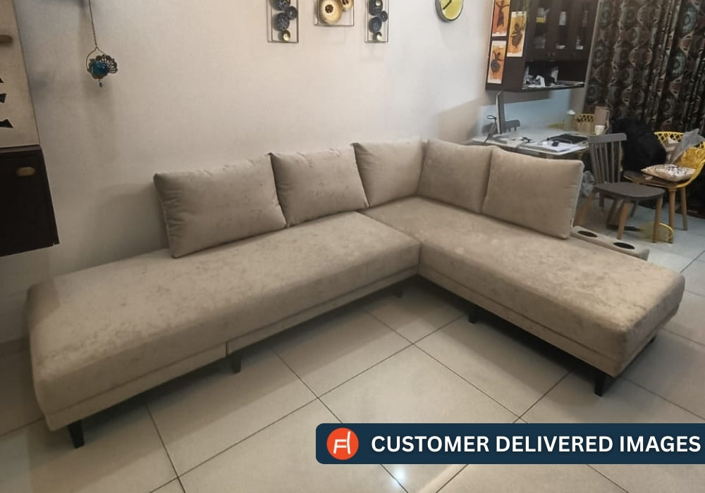 Ira Fabric LHS 6 Seater Convertible Sofa Cum Bed In Cookie Beige Colour - Febonic Living