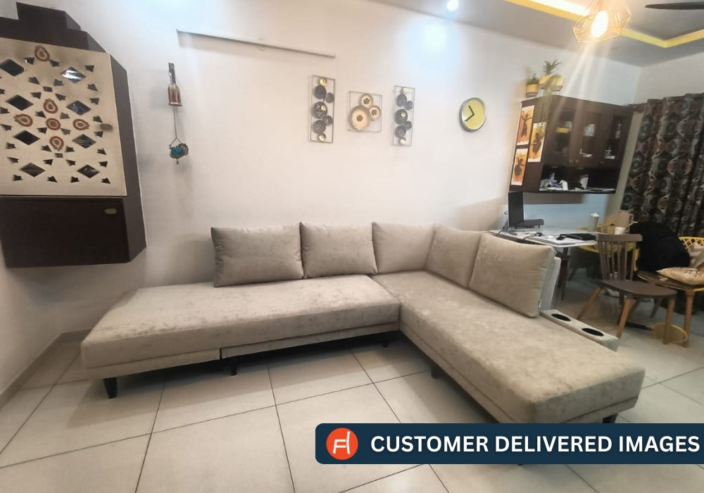 Ira Fabric RHS 6 Seater Convertible Sofa Cum Bed In Cosmic Beige Colour - Febonic Living