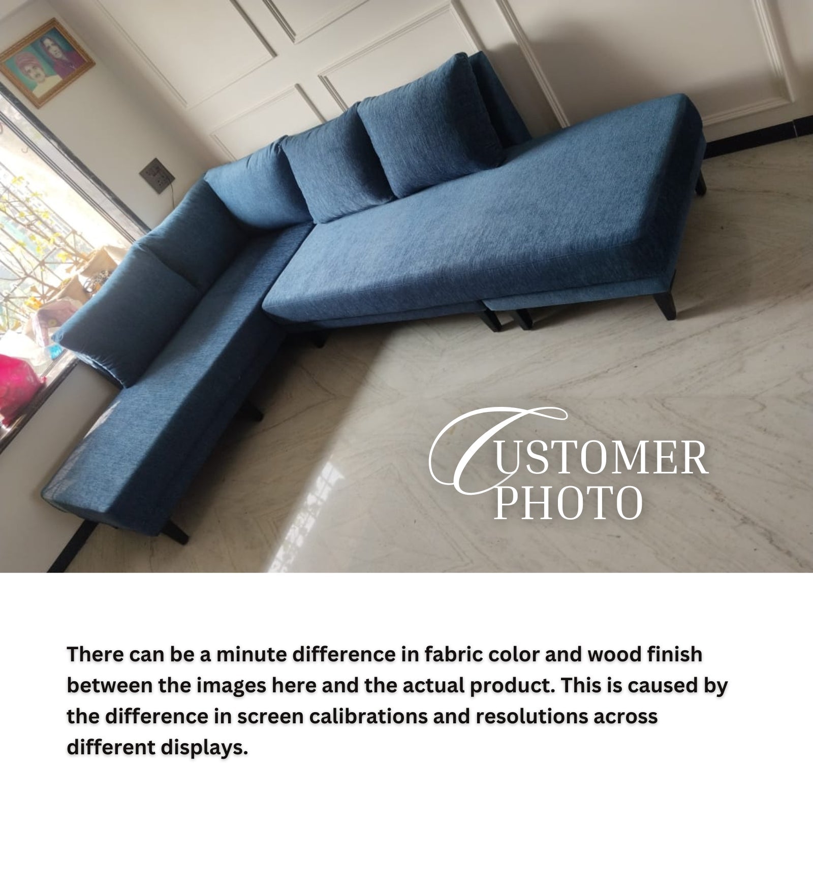 Ira Fabric LHS 6 Seater Convertible Sofa Cum Bed In Royal Blue Colour - Febonic Living