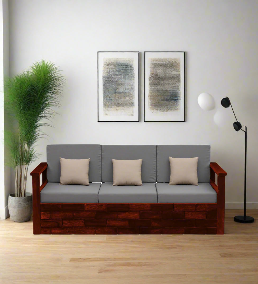 Imani Sheesham Wood 3 Seater Sofa In Honey Oak Finish - Febonic Living