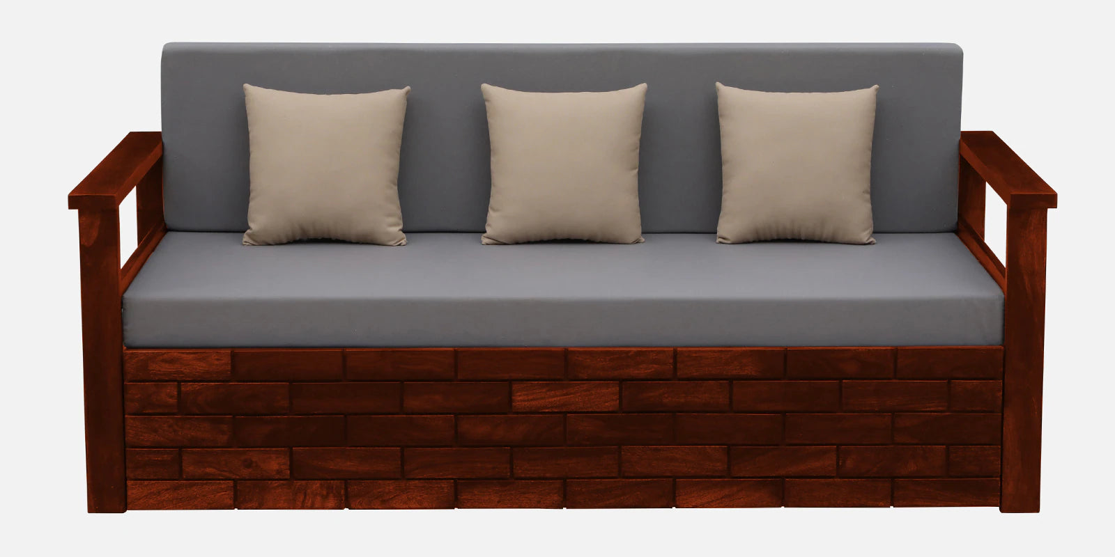 Imani Sheesham Wood Pull Out 3 Seater Sofa Cum Bed In Honey Oak Finish with Storage - Febonic Living