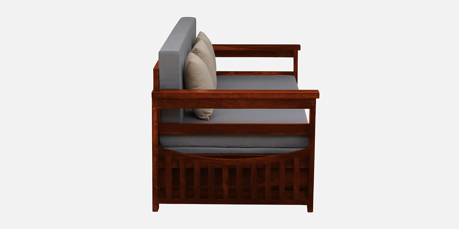 Imani Sheesham Wood Pull Out 3 Seater Sofa Cum Bed In Honey Oak Finish with Storage - Febonic Living