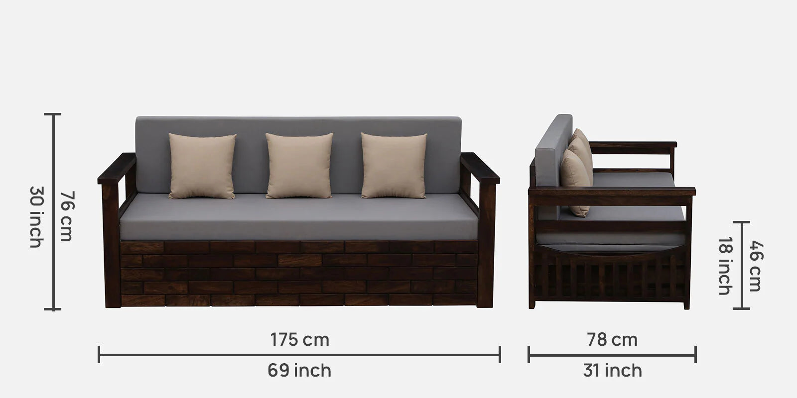 Imani Sheesham Wood Pull Out 3 Seater Sofa Cum Bed In Provincial Teak Finish with Storage - Febonic Living