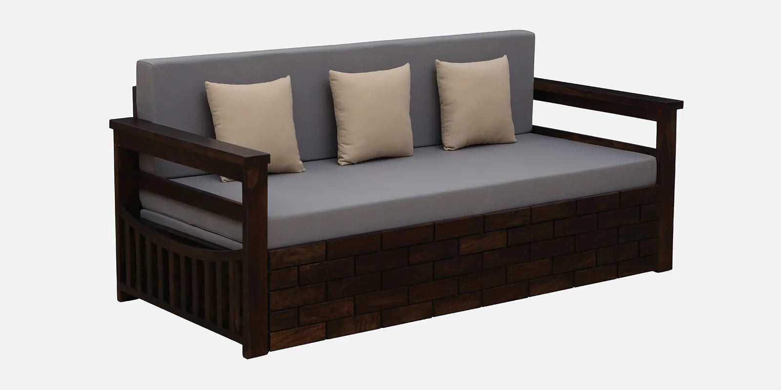 Imani Sheesham Wood Pull Out 3 Seater Sofa Cum Bed In Provincial Teak Finish with Storage - Febonic Living