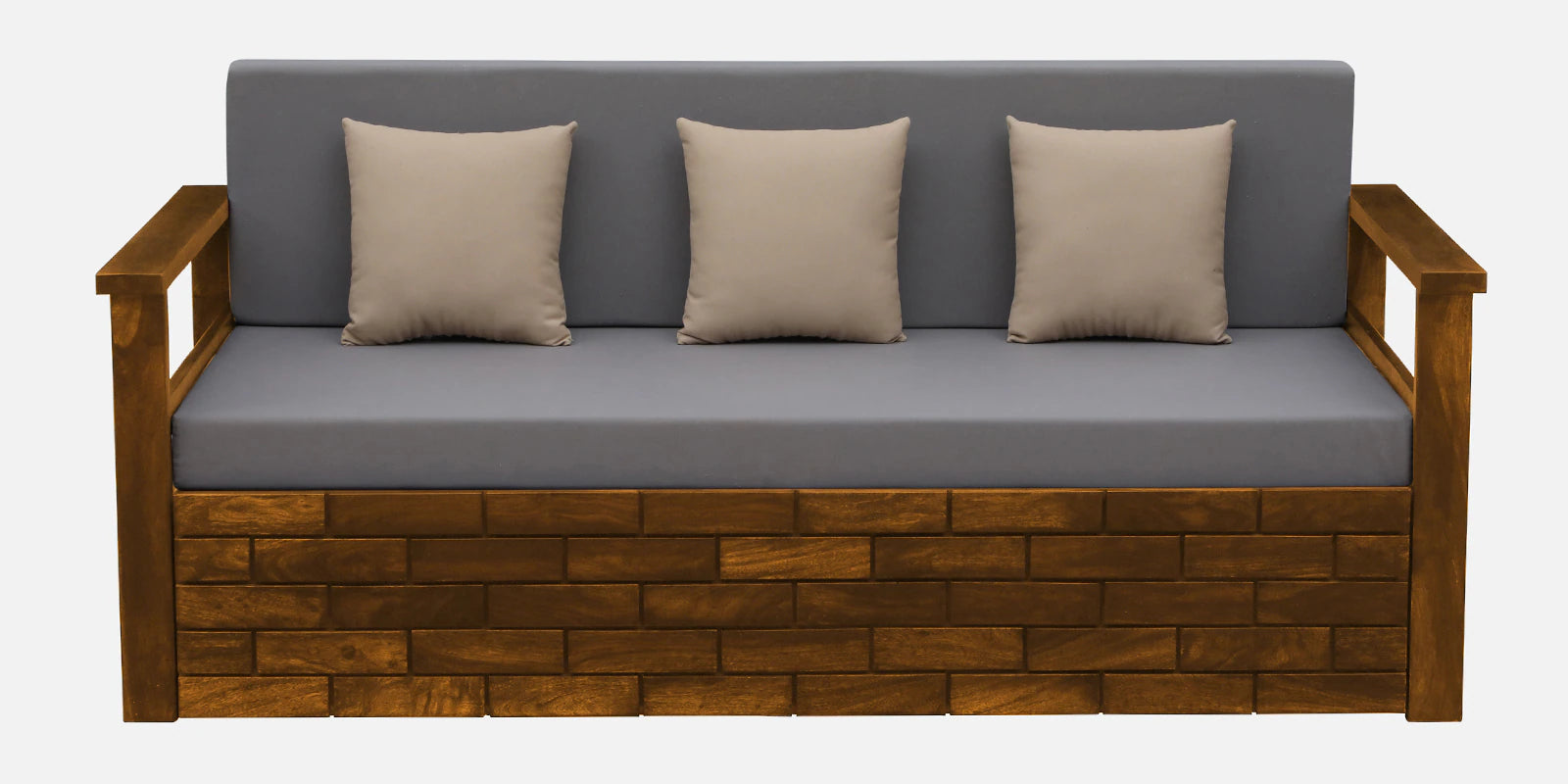 Imani Sheesham Wood Pull Out 3 Seater Sofa Cum Bed In Rustic Teak Finish with Storage - Febonic Living