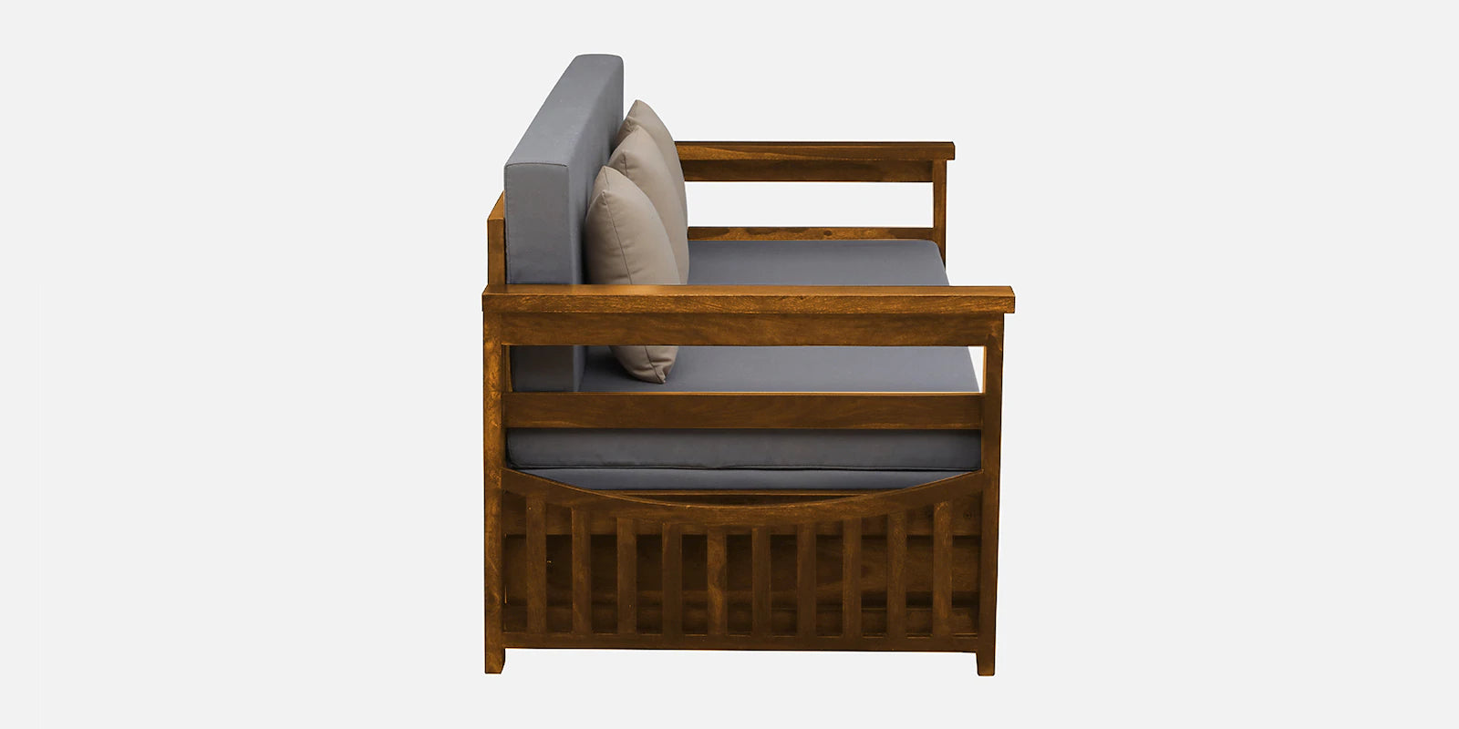 Imani Sheesham Wood Pull Out 3 Seater Sofa Cum Bed In Rustic Teak Finish with Storage - Febonic Living