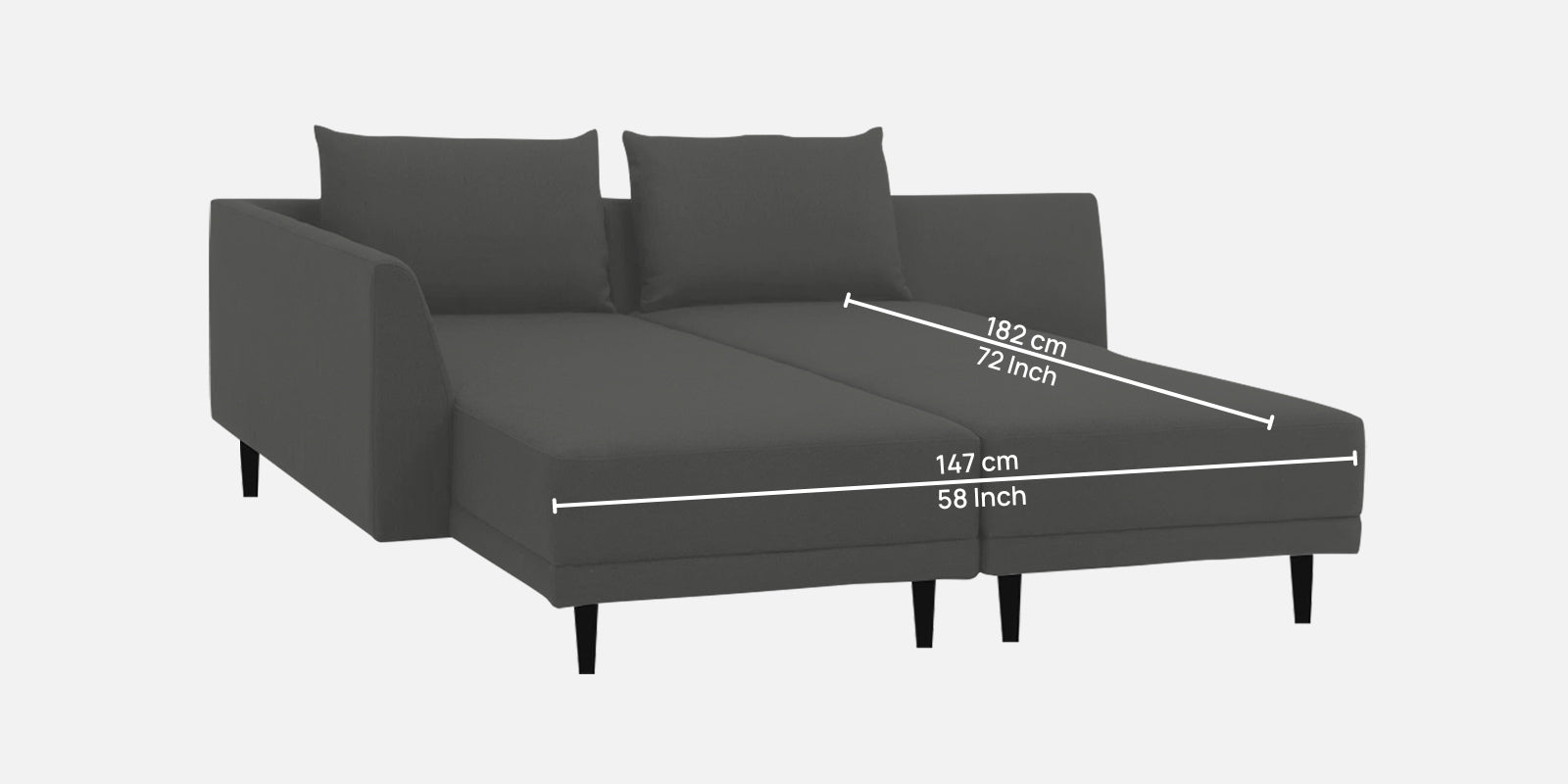 Ira RHS 6 Seater Convertible Cum Bed Fabric Sofa - Charcoal Grey Dimension - Febonic Living