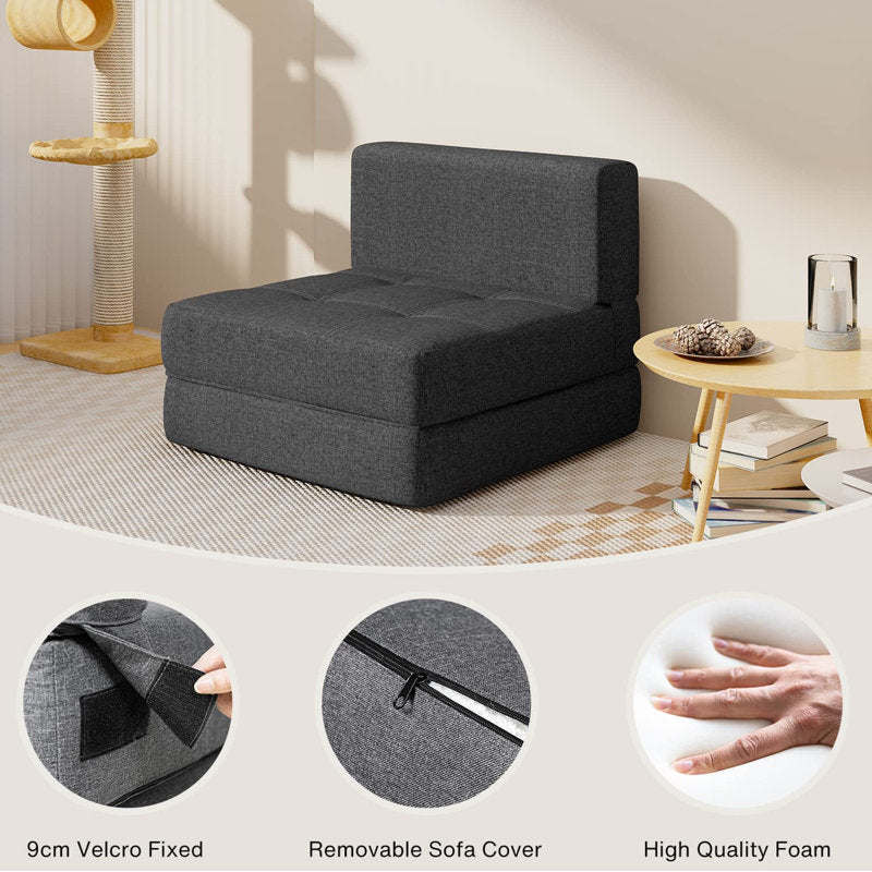 Ronda Fabric Foldable Sofa Cum Bed In Charcoal Grey Colour - Febonic Living