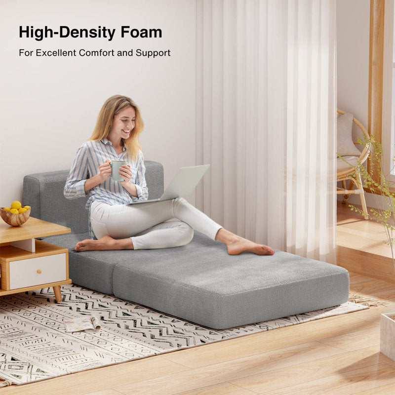 Ronda Fabric Foldable Sofa Cum Bed In Lit Grey Colour - Febonic Living