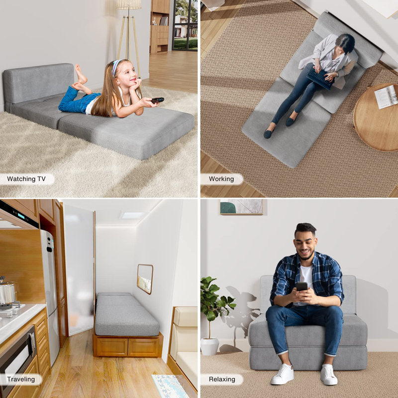 Ronda Fabric Foldable Sofa Cum Bed In Lit Grey Colour - Febonic Living