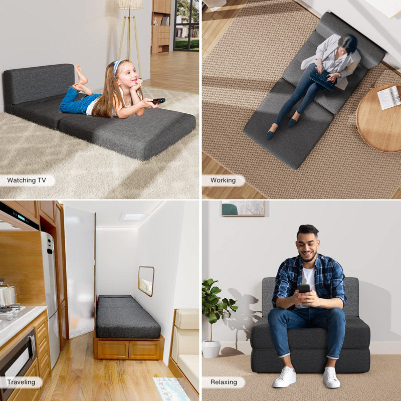 Ronda Fabric Foldable Sofa Cum Bed In Charcoal Grey Colour - Febonic Living