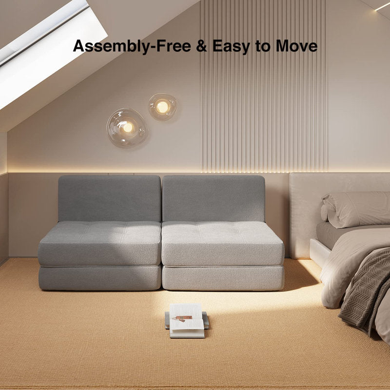 Ronda Fabric Foldable Sofa Cum Bed In Lit Grey Colour - Febonic Living