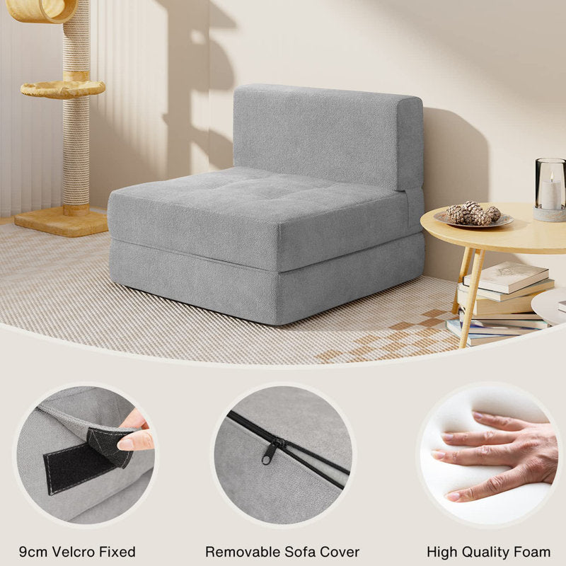 Ronda Fabric Foldable Sofa Cum Bed In Lit Grey Colour - Febonic Living