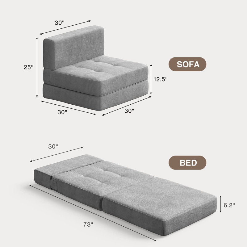 Ronda Fabric Foldable Sofa Cum Bed In Lit Grey Colour - Febonic Living
