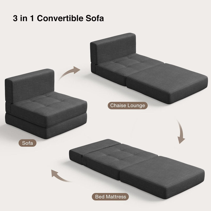 Ronda Fabric Foldable Sofa Cum Bed In Charcoal Grey Colour - Febonic Living