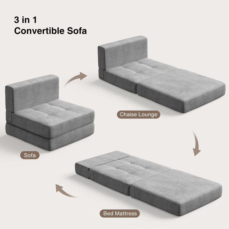 Ronda Fabric Foldable Sofa Cum Bed In Lit Grey Colour - Febonic Living