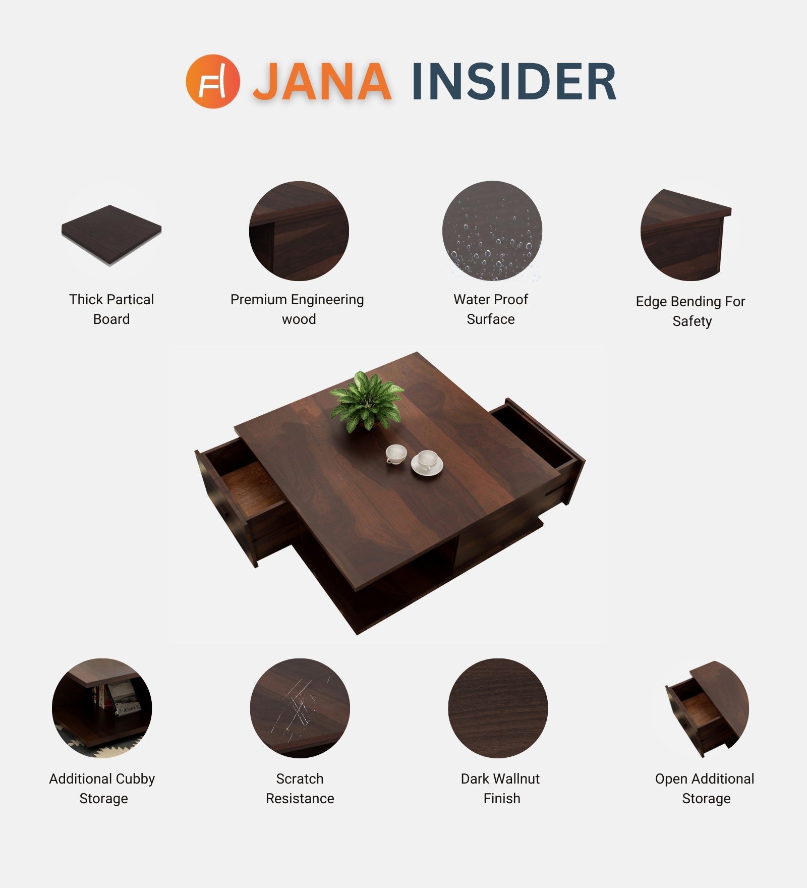 kasa Coffee Table In Dark Walnut Finish - Febonic Living