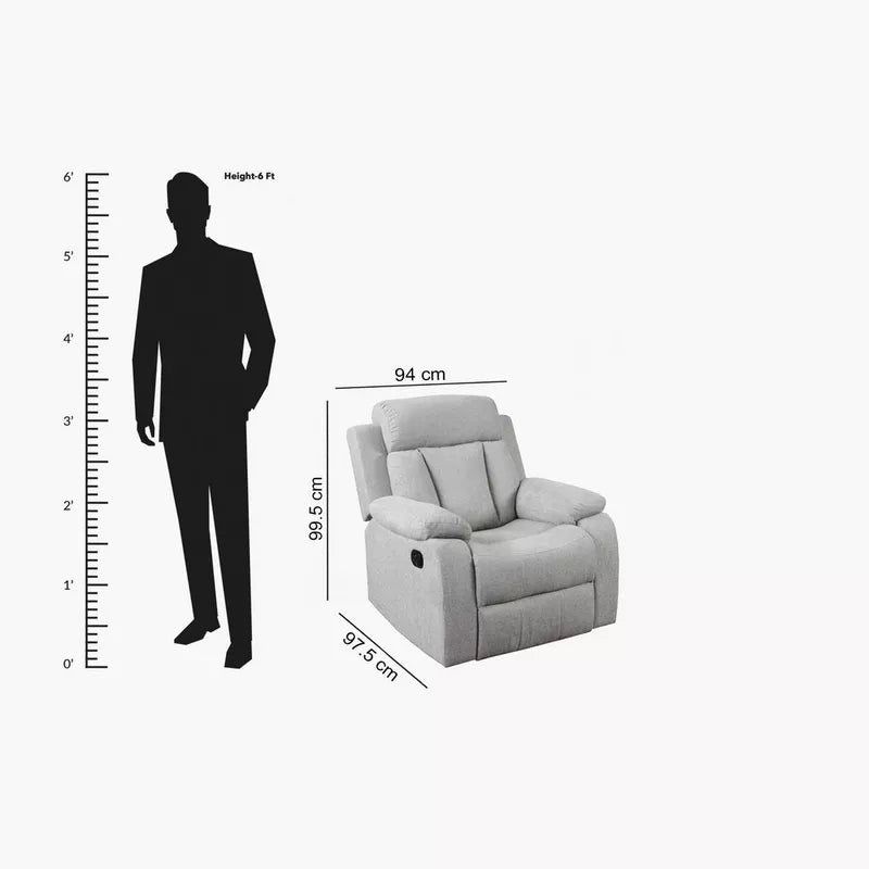 Jade 1 Seater Motorized Fabric Recliner - Lit Grey - Dimensions by Febonic Living