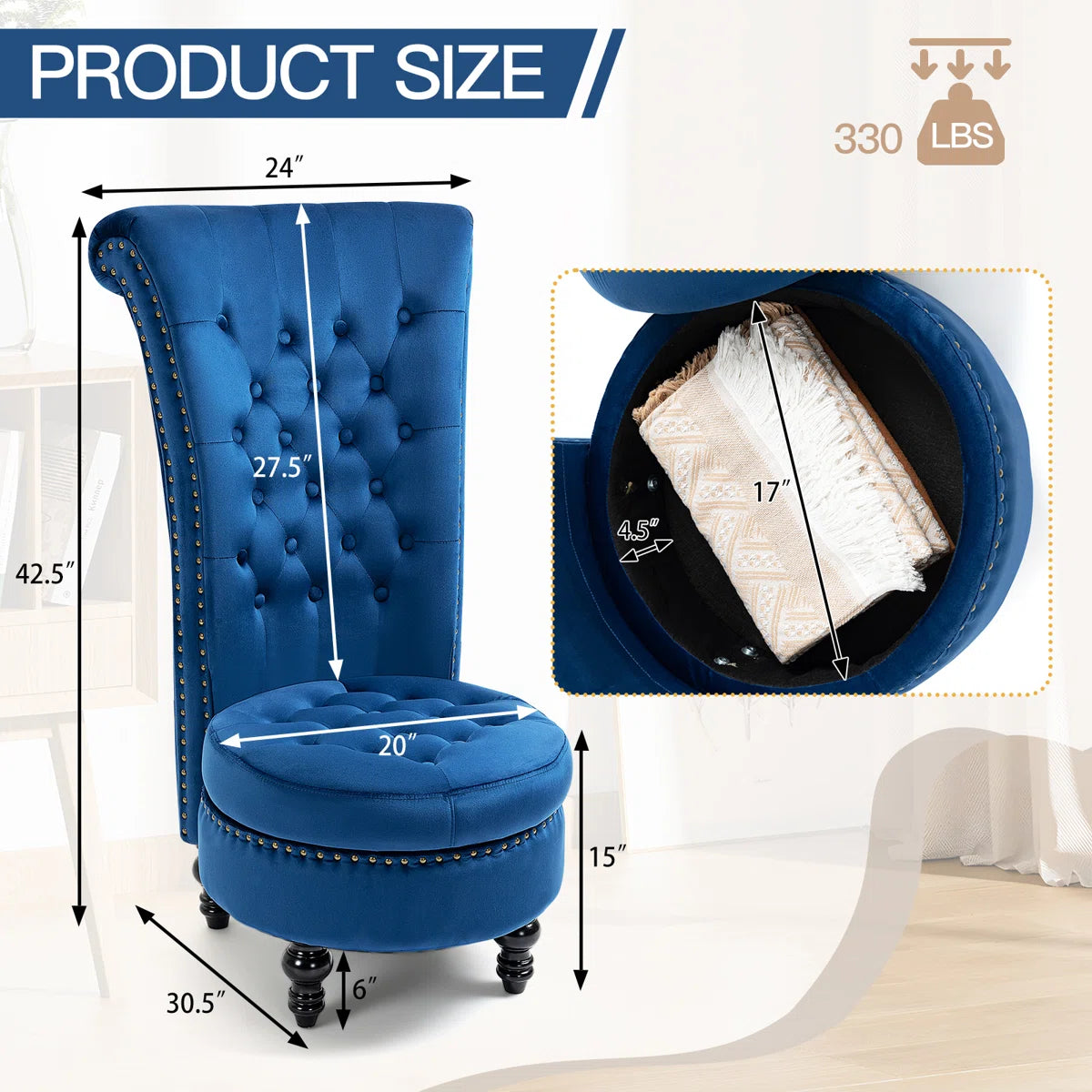 Modra Velvet Accent Chair in Imperial Blue (Set of 2)