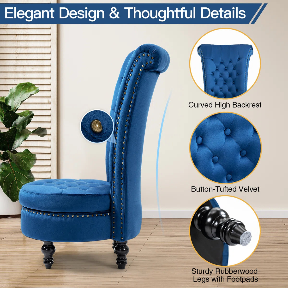 Modra Velvet Accent Chair in Imperial Blue (Set of 2)