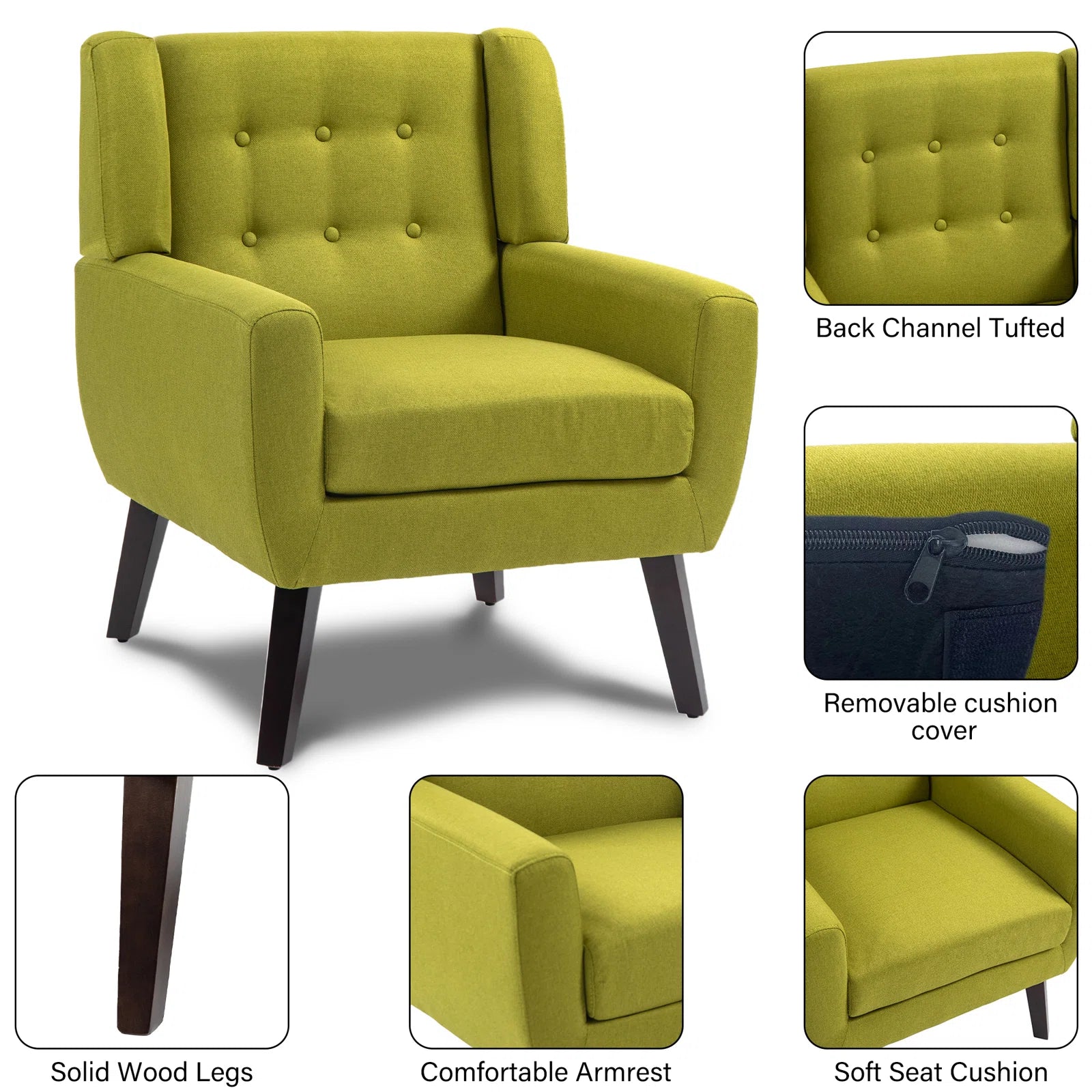 Slida Fabric Arm Chair In Kelly Green Colour