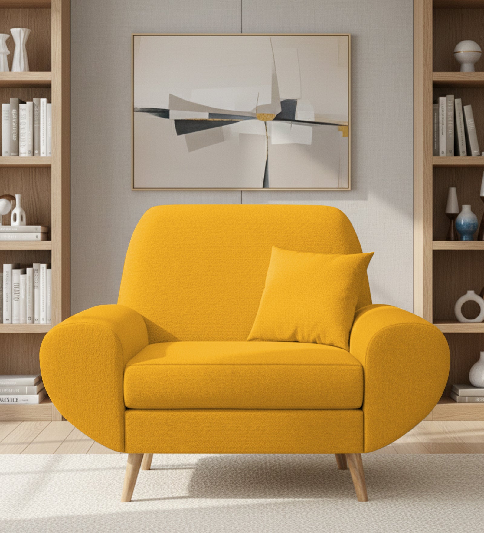 Jessy Fabric 1 Seater Sofa In Bold Yellow Colour