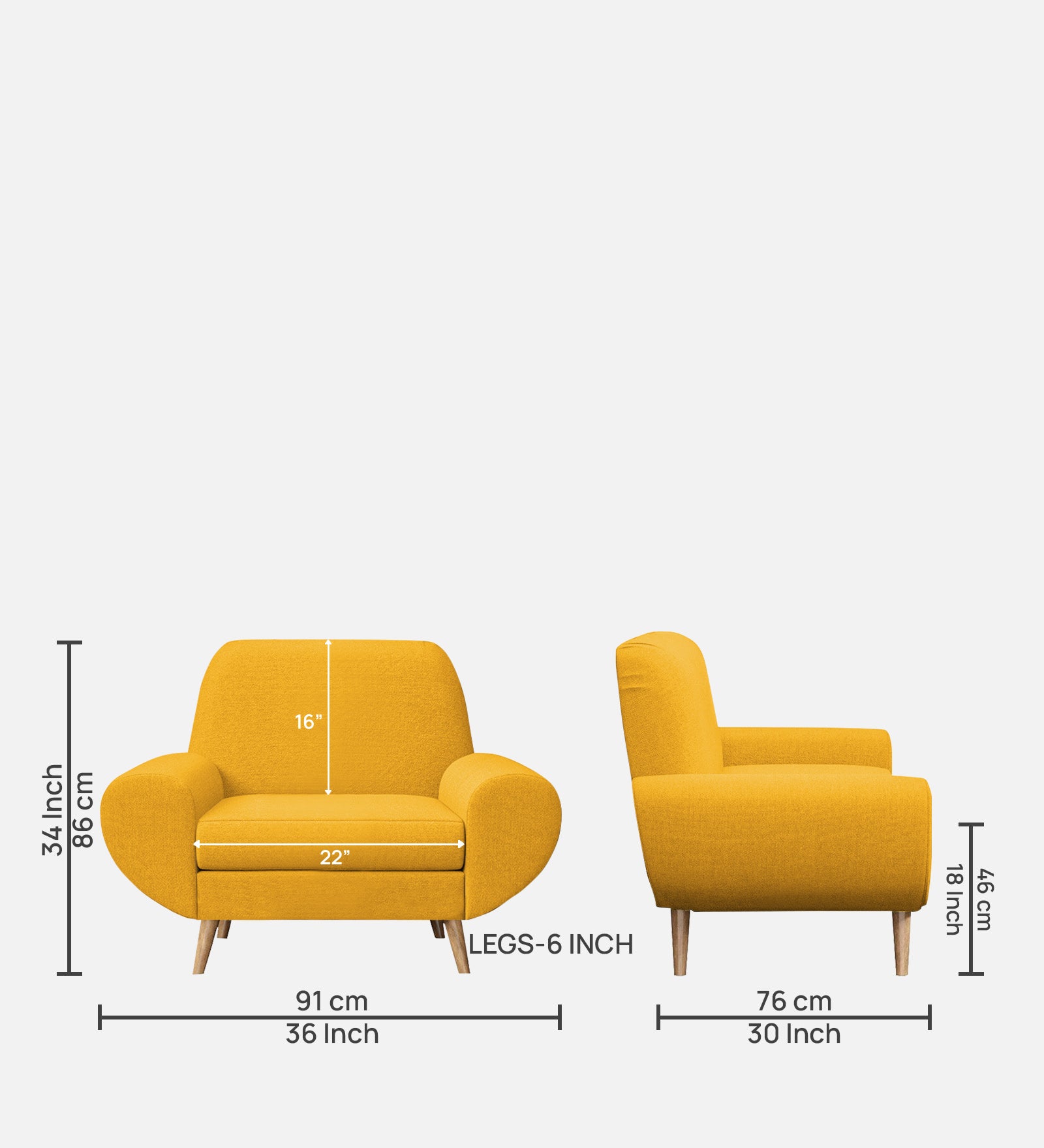 Jessy Fabric 1 Seater Sofa In Bold Yellow Colour