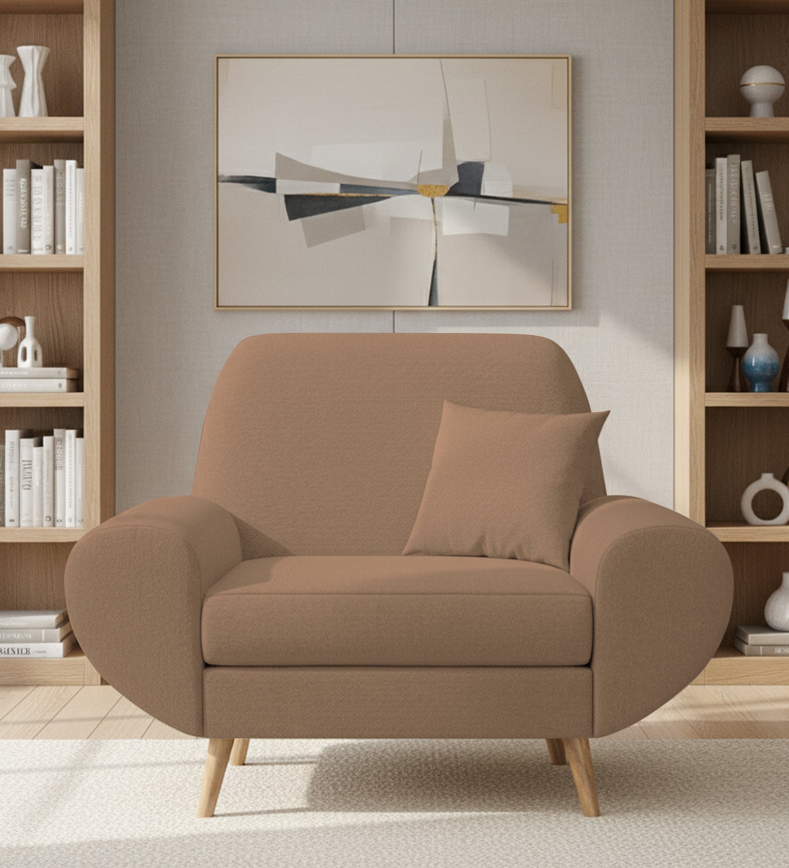 Jessy Fabric 1 Seater Sofa In Cosmic Beige Colour