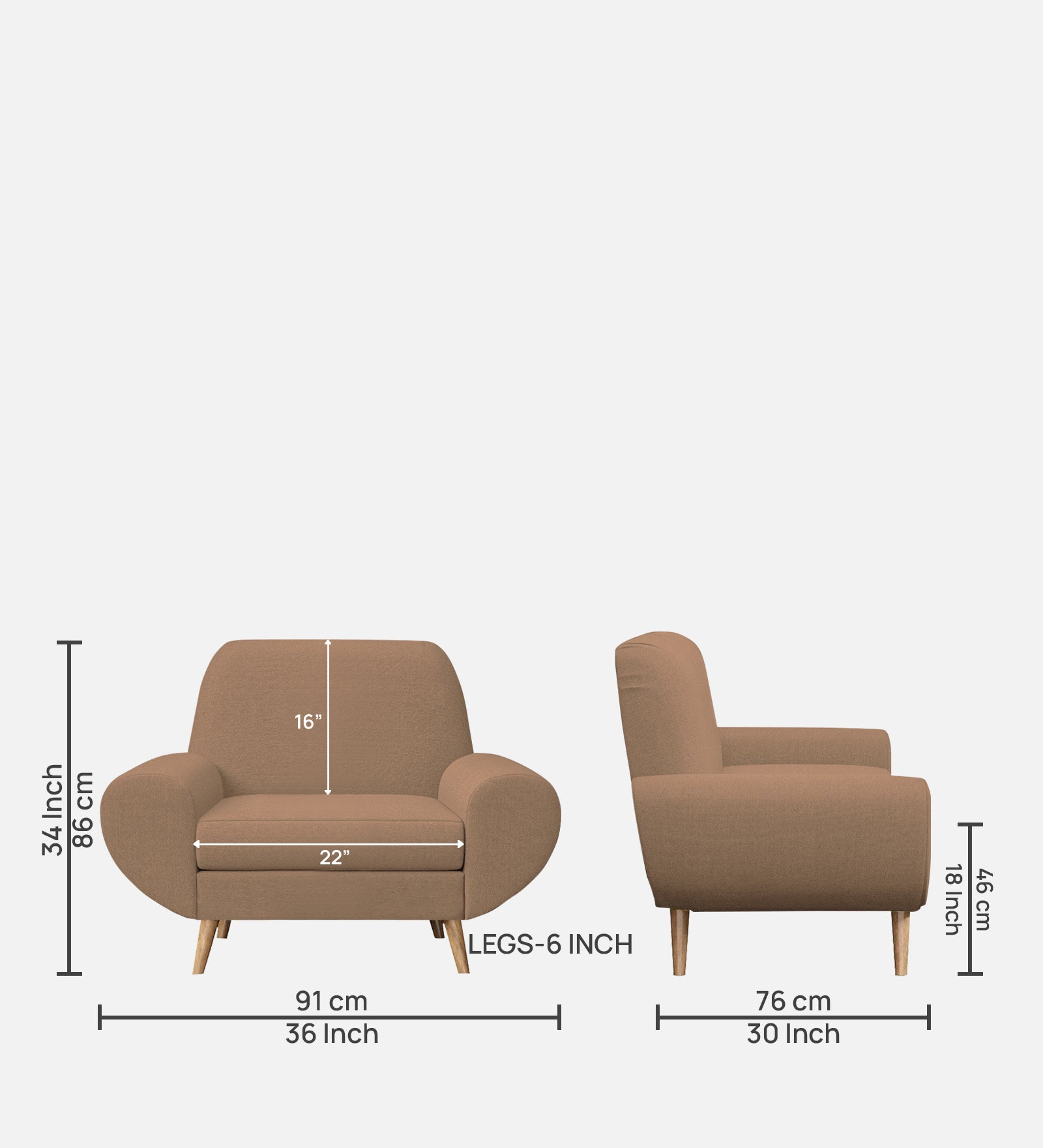 Jessy Fabric 1 Seater Sofa In Cosmic Beige Colour