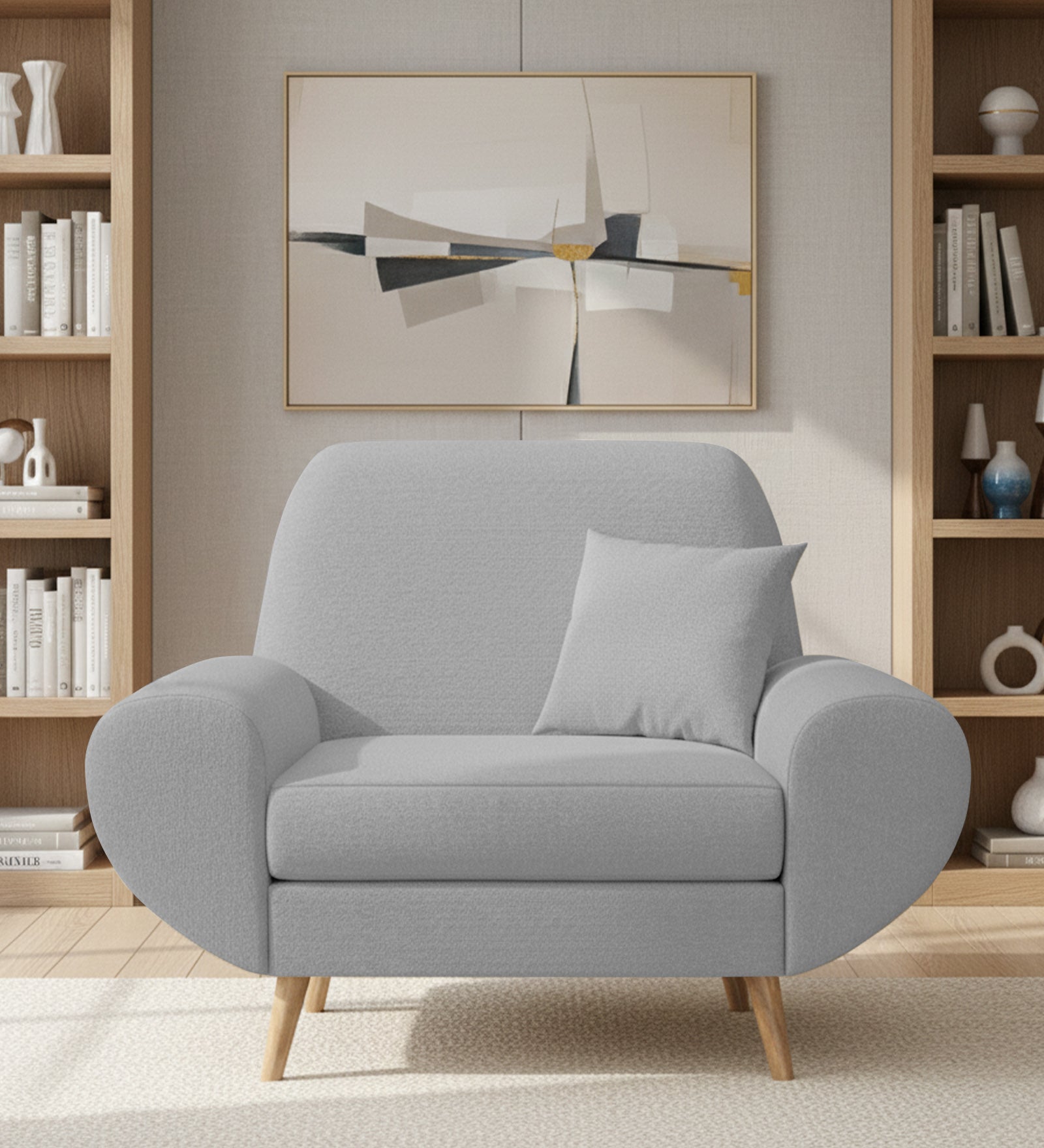 Jessy Fabric 1 Seater Sofa In Lit Grey Colour