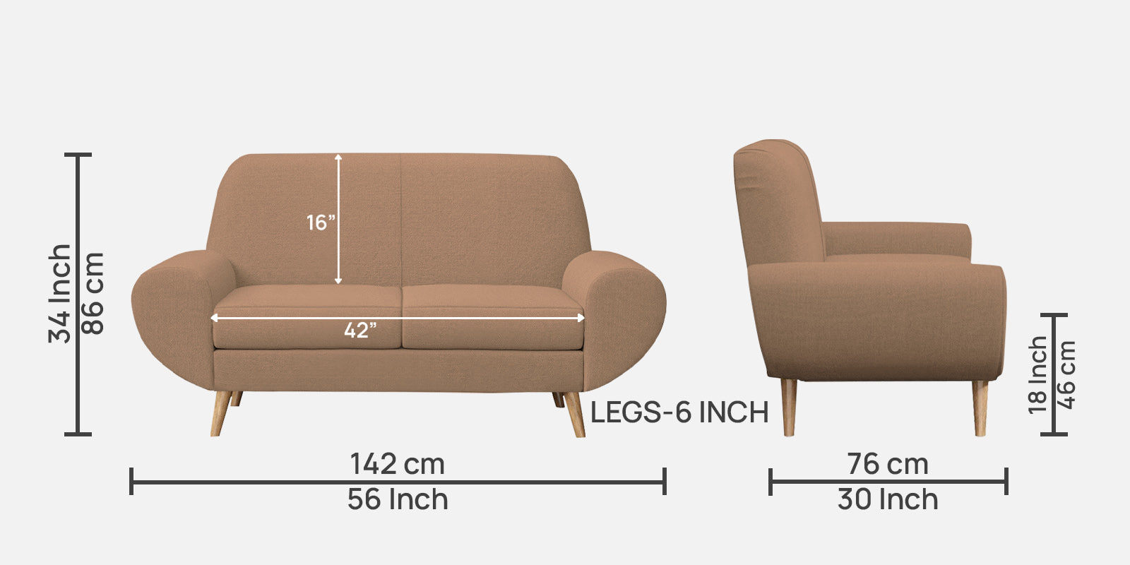 Jessy Fabric 2 Seater Sofa In Cosmic Beige Colour