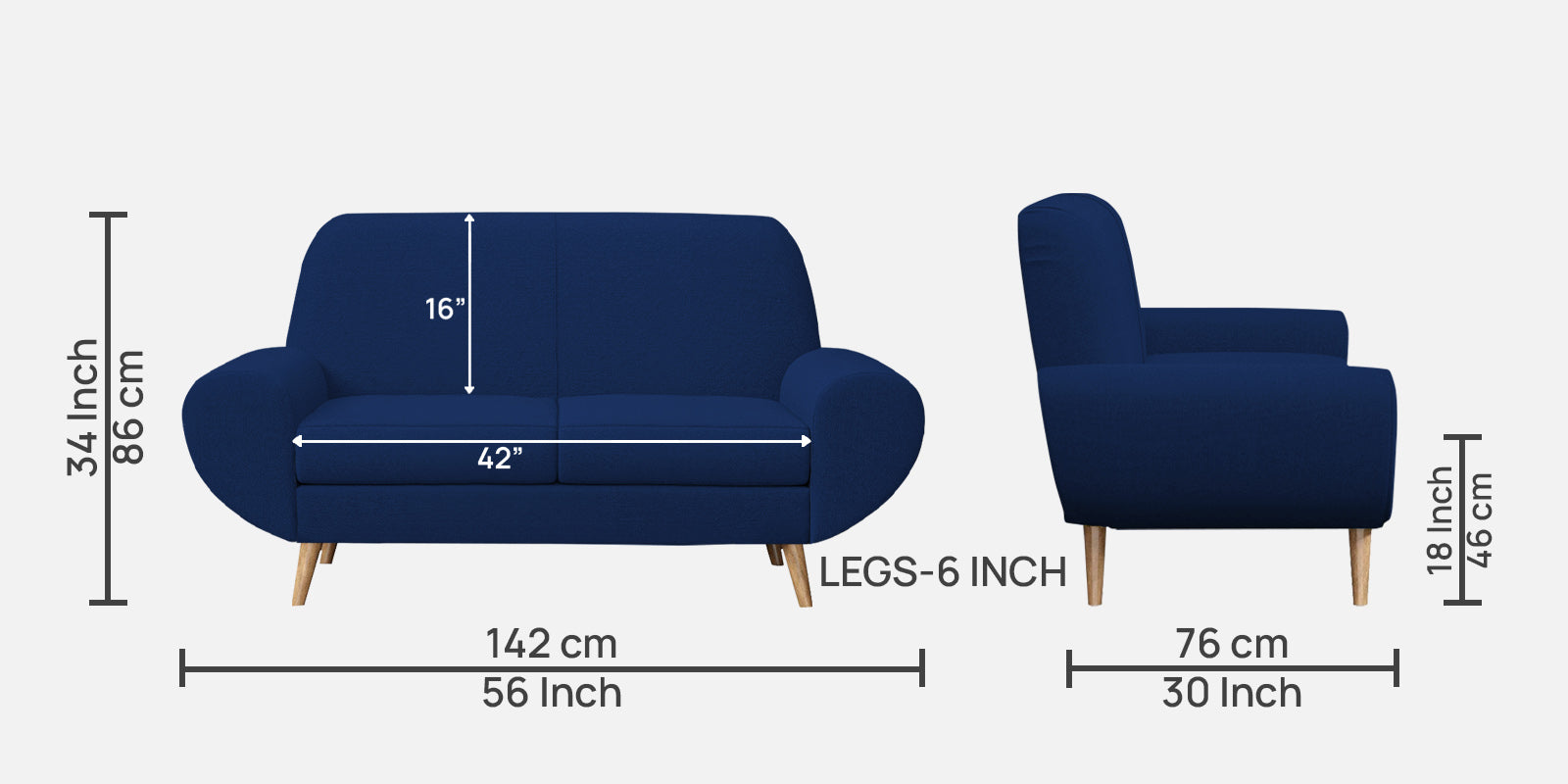 Jessy Fabric 2 Seater Sofa In Royal Blue Colour
