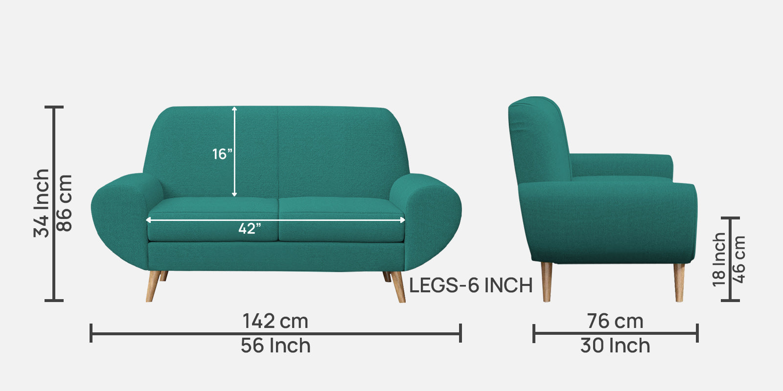 Jessy Fabric 2 Seater Sofa In Sea Green Colour