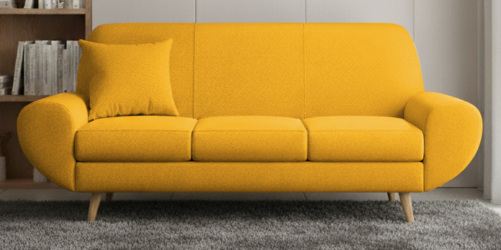 Jessy Fabric 3 Seater Sofa In Bold Yellow Colour