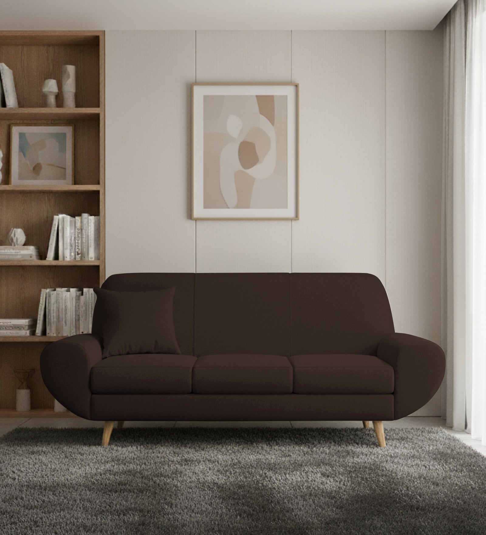 Jessy Fabric 3 Seater Sofa In Coffee Brown Colour