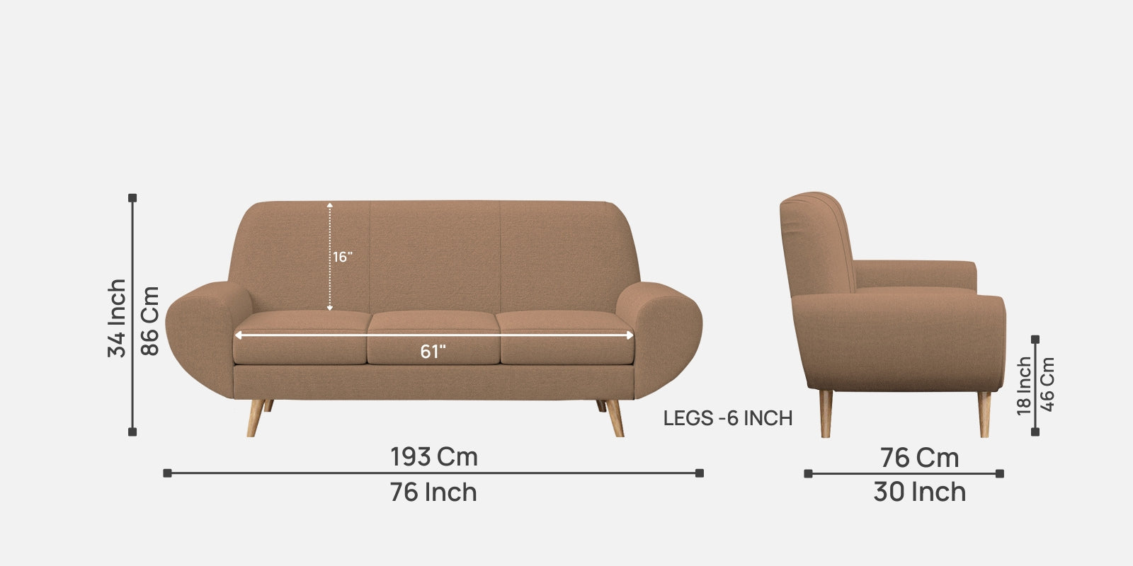 Jessy Fabric 3 Seater Sofa In Cosmic Beige Colour