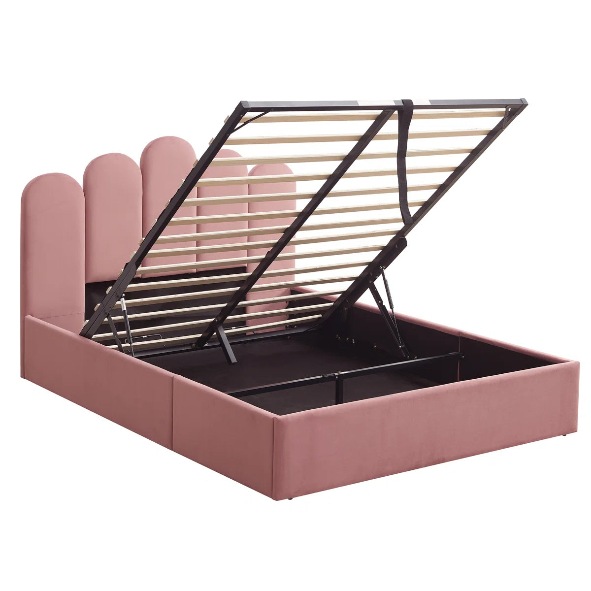 Jille Velvet Upholstered Single Size Bed In Millenial Pink Colour