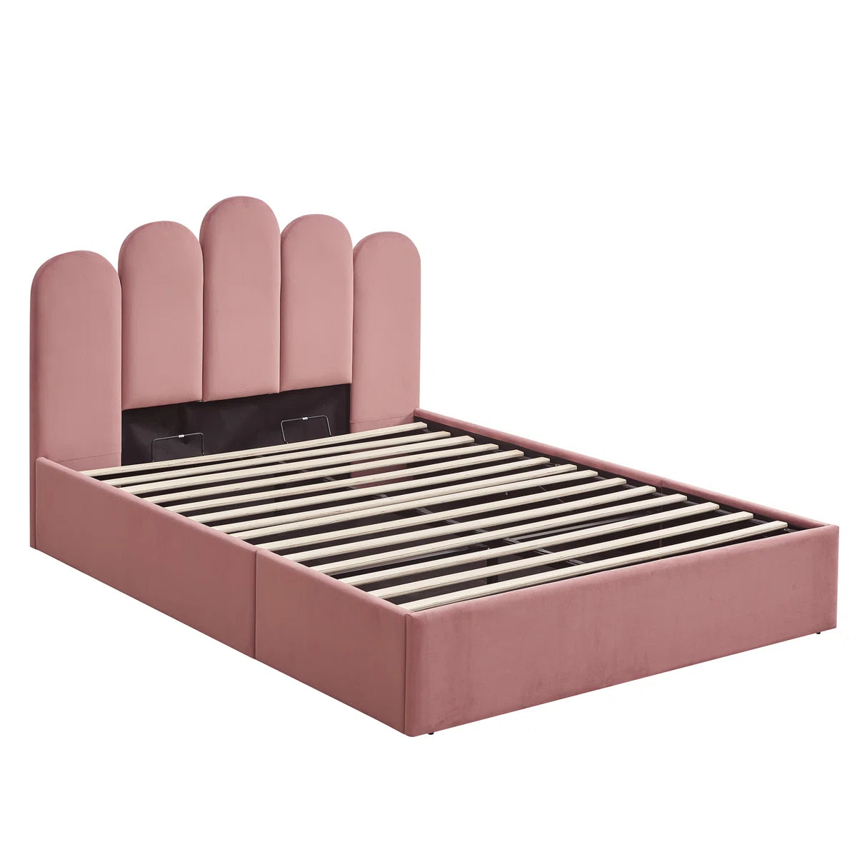 Jille Velvet Upholstered Single Size Bed In Millenial Pink Colour