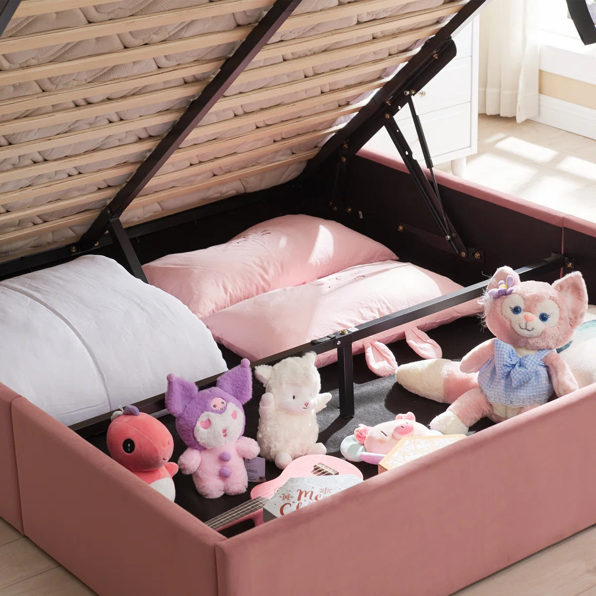 Jille Velvet Upholstered Single Size Bed In Millenial Pink Colour