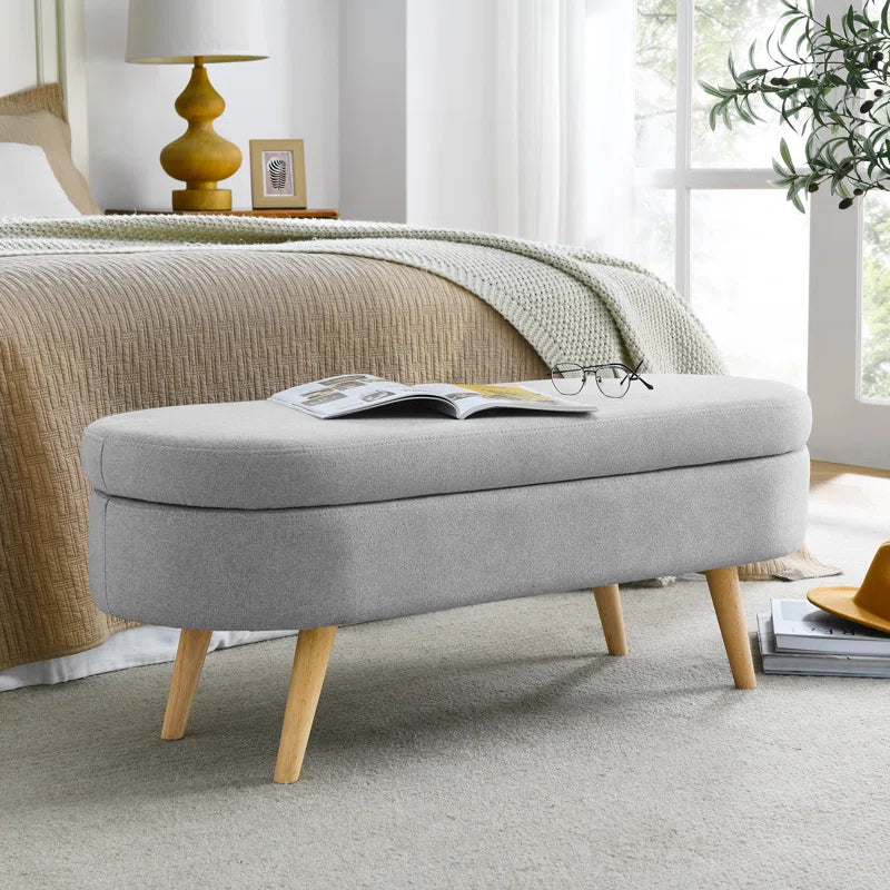 Azzay Velvet Bench In Grey Colour With Storage - Febonic Living